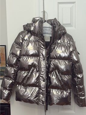 Kids Metallic Puffer Jacket - Silver Gunmetal